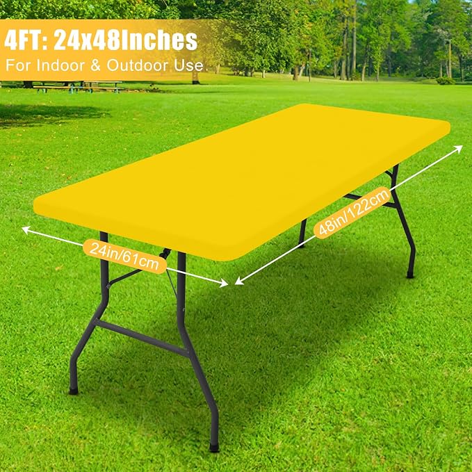 Rectangle Table Cloth, Waterproof Elastic Fitted Tablecloth for 4 Foot Folding Tables, Washable Polyester Tablecloths for Picnic, Camping, Outdoor (Yellow, 24"x48")