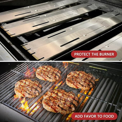 Adjustable Heat Plate Shield, Universal Heat Burner Tents, Heavy Duty Flame Tamer for Charbroil and Other Gas Grill Models, BBQ Replacement Parts, Extends from 11.75" up to 21" L, 3Pack