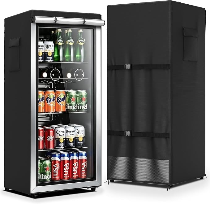 COSHNIBI Outdoor Refrigerator Cover,420D Oxford Waterproof Upright Freezer Cover,Front Can Be Rolled-Up by Zippers(23"Lx23"Wx56"H)