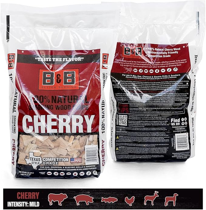 BBQ Cherry Wood Chips for Smoker (2-Pack) 3 lb Total, 100% All-Natural Smoker Wood Chips for Electric Smoker, Charcoal & Gas Grills, and Campfires – Made in USA