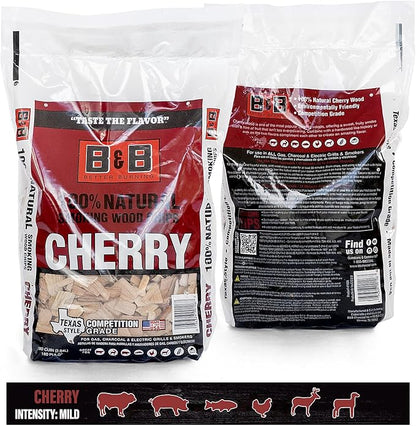 BBQ Cherry Wood Chips for Smoker (2-Pack) 3 lb Total, 100% All-Natural Smoker Wood Chips for Electric Smoker, Charcoal & Gas Grills, and Campfires – Made in USA