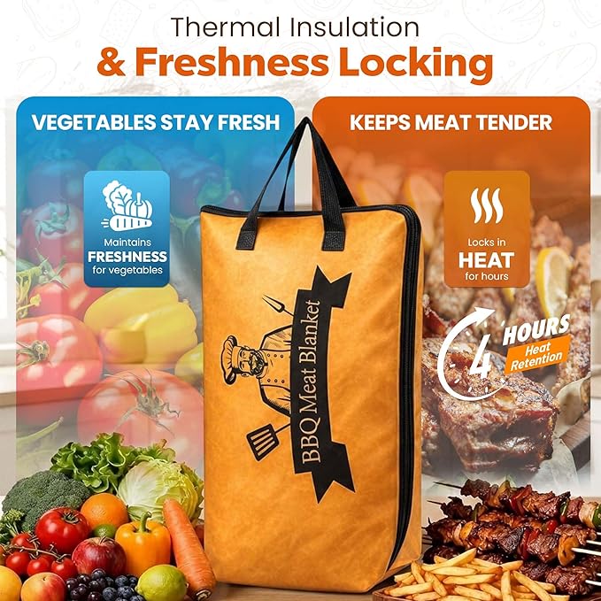 21in Insulated BBQ Meat Resting Bag with Silicone Oven Mitts – 5-Layer Reusable Meat Swaddle, Blanket for Smoker, Beef, Pork, Turkey, Meat Cooler and Resting Bag – Brown