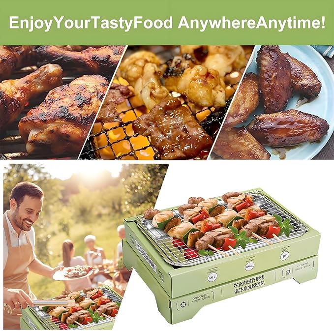 Disposable Barbecue Grill Charcoal Grill Simple Installation Portable Grill High Stability Non-Slip Even Heat Conduction Green