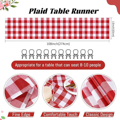 Red Plaid Table Runner Valentines Buffalo Checkered Centerpiece Fabric 13x108 Inch 4 Packs Table Cloths Party Picnic Decorative Gingham Rectangle Red and White Checkered Linen Decorations