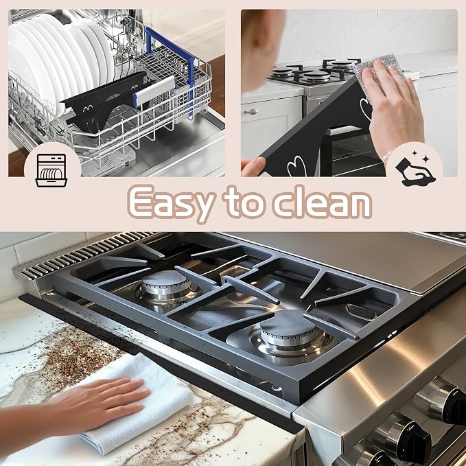 Stainless Steel Stove Gap Filler, 2 Pack Adjustable Covers for Counter, 13.8"-27.5", 0.79" Wide Heat Resistant Oven Guard Range Trim Kit, Black