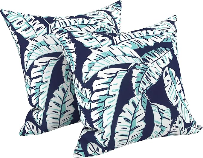 LVTXIII 2 Pack Outdoor Pillow Covers ONLY 18x18 Inch, Water-Repellent Square Decorative Cushion Covers for Patio Furniture, Garden, Sofa, Baltic Palms White