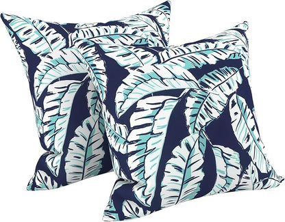 LVTXIII 2 Pack Outdoor Pillow Covers ONLY 18x18 Inch, Water-Repellent Square Decorative Cushion Covers for Patio Furniture, Garden, Sofa, Baltic Palms White