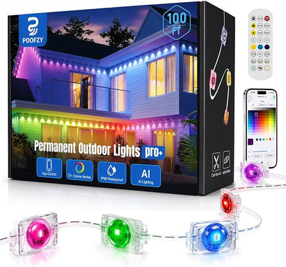 Permanent Outdoor Lights 100FT, RGB+IC Smart Outdoor Lights for House, App & Voice Control, Waterproof Outdoor Eave Lights for Christmas Holiday Patio Yard Decor