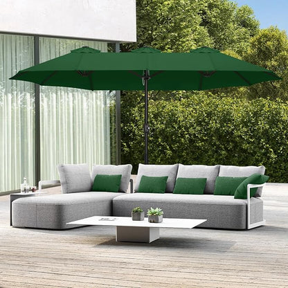 ABCCANOPY 15FT Double-Sided Rectangle Patio Umbrella with Base, Green | Rectangular Outdoor Table Umbrella with Crank, Heavy Duty Market Umbrella Shade for Garden,Poolside, Lawn, Backyard