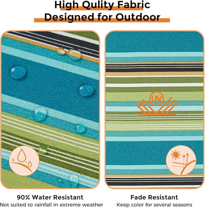 Magpie Fabrics Indoor Outdoor Cushion Cover Replacement 2 Pack, NO Insert! Water Repellent Slipcover with Ties Decor for Patio Garden Chair Sofa Bench Wicker(Green Striped, 22x20x4 Inch)