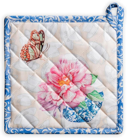 Maison d' Hermine Pot Holders 100% Cotton Heat Resistant Potholders 8" x 8" Hot Pads with Loop BBQ Cooking Baking Hotel Farmhouse Kitchen Handling Hot Pans Spring Summer (Pack of 1, Canton)