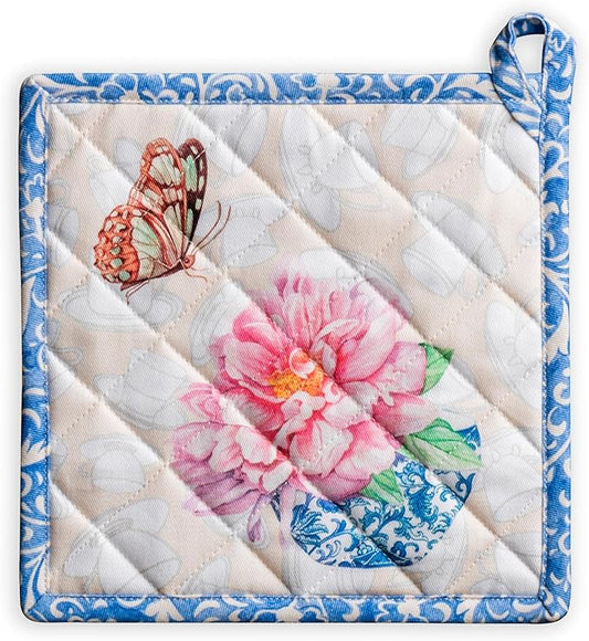 Maison d' Hermine Pot Holders 100% Cotton Heat Resistant Potholders 8" x 8" Hot Pads with Loop BBQ Cooking Baking Hotel Farmhouse Kitchen Handling Hot Pans Spring Summer (Pack of 1, Canton)