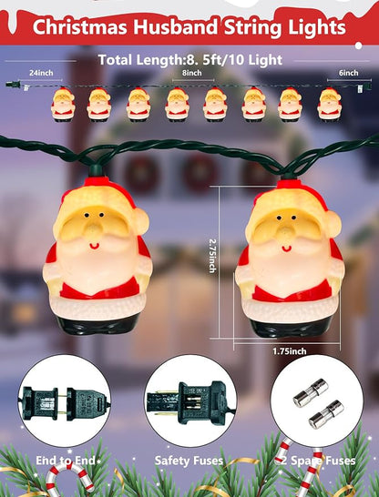Christmas Santa String Lights Outdoor, 8.5Ft Vintage Christmas Decorations String Lights with 10 LED Santa Lights, Hanging Christmas Window Fairy Lights for Indoor Party Holiday Xmas Tree Decor