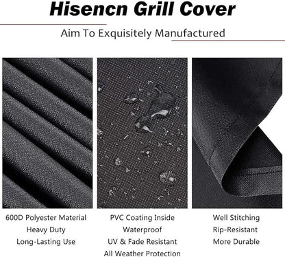 Hisencn 60 Inch Gas Grill Cover for 3 to 5 Burner, Heavy Duty Waterproof BBQ Cover for Nexgrill 720-0830H 720-0888S 720-0888N, Dyna Glo DGF493PNP-D, for Weber, Char Broil, Nexgrill, Jenn Air and More
