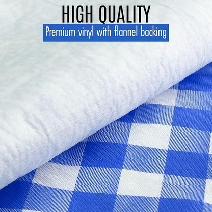 LINPRO Premium Picnic Table Cover with Bench Covers Vinyl Fitted Picnic Table Covers with Elastic RV Camping Accessories and Camper Must Haves Waterproof (Blue Gingham, 96 x 30(8ft))