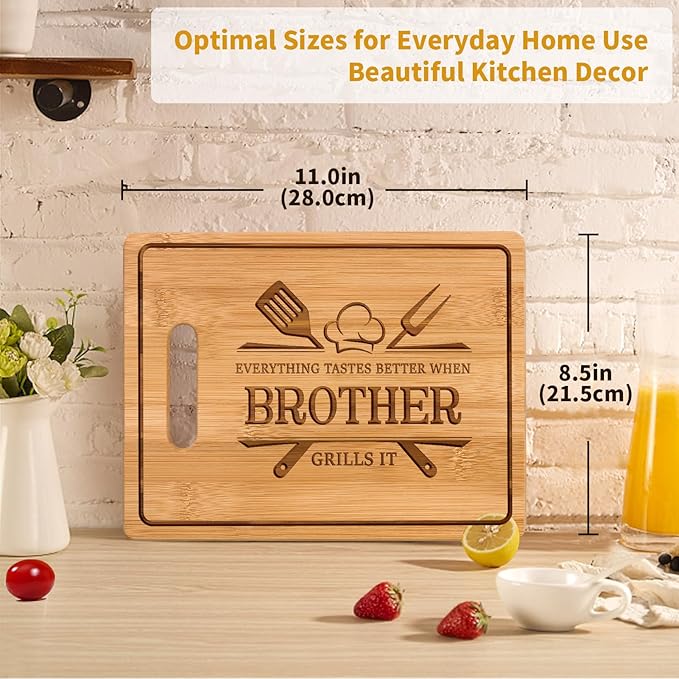 Gifts for Brother Gifts Adult, 11x8.5inch Engraved Bamboo Cutting Board, Fathers Day Christmas Birthday Gifts for Brother from Sister