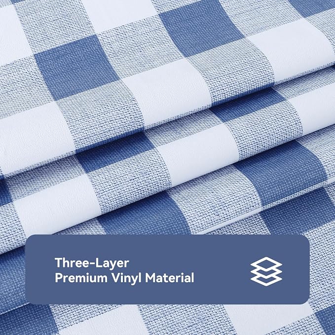 Romanstile Gingham Rectangle Plastic Tablecloth, 100% Waterproof Checkered PVC Table Cloth, Heavy Duty Vinyl Table Cover for Dining, Camping, Picnic, Outdoor - 52 x 70 Inch, Light Blue and White