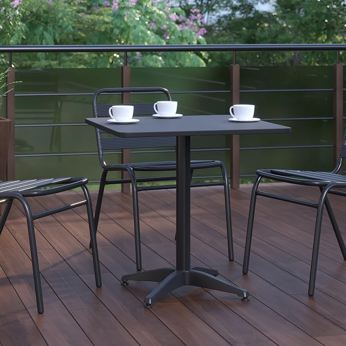 Flash Furniture Mellie 27.5'' Square Aluminum Indoor-Outdoor Table with Base, Black