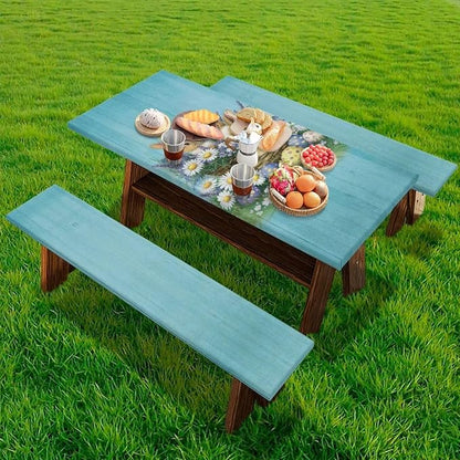 Easter Bunny Picnic Table Cover Elastic Fitted Table Cloth for Camping Party Easter Bunny Picnic Table Cover with Bench Covers 3 PCS for Outdoors