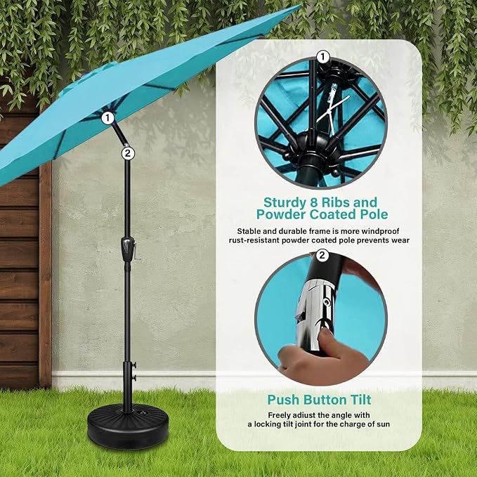 YSSOA 2 Pack 9' Patio Umbrella Outdoor Table Market Yard Umbrella with 8 Sturdy Ribs, Turquoise