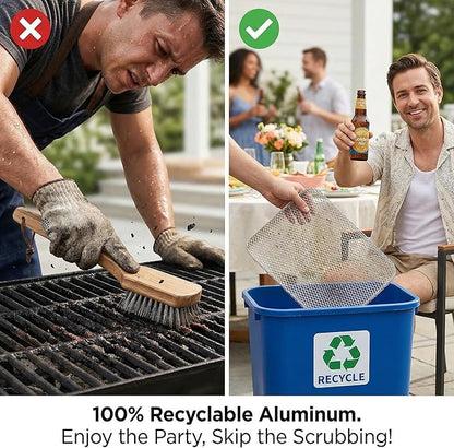 10 Pack Disposable Grill Topper, 15.3x12.2" Non-Stick Aluminum BBQ Grill Mesh Mat, Outdoor Grilling Grates Cover for Meat Veggies Fish, Baking Roasting Tray