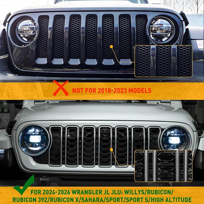 Grill Lights for Jeep Wrangler JL - FICOLPO 4PCS LED Front Grill Lights for Jeep Wrangler JL JLU 2024 2025 2026 Rubicon Sahara Front Bumper Grille Lights with Fuse Adapter & Harness (Amber Light)