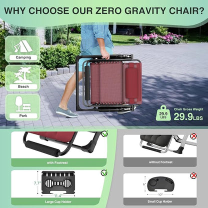 Suteck Oversized Zero Gravity Chair, 500LBS 29In XL Outdoor Recliner Chairs | w/Removable Cushion&Headrest, Camping Lounge Chair w/ Upgraded Lock&Footrest, Reclining Patio Chairs for Indoor Outdoor