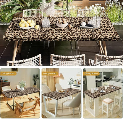 Irisbell Picnic Table Cover with Elastic Edge,6FT Wind Proof Wrinkleproof Fitted Tablecloth Cover Camping Beach Patio Rectangle Table Cloth for Indoor Outdoor (Leopard, 30'' x 72'')