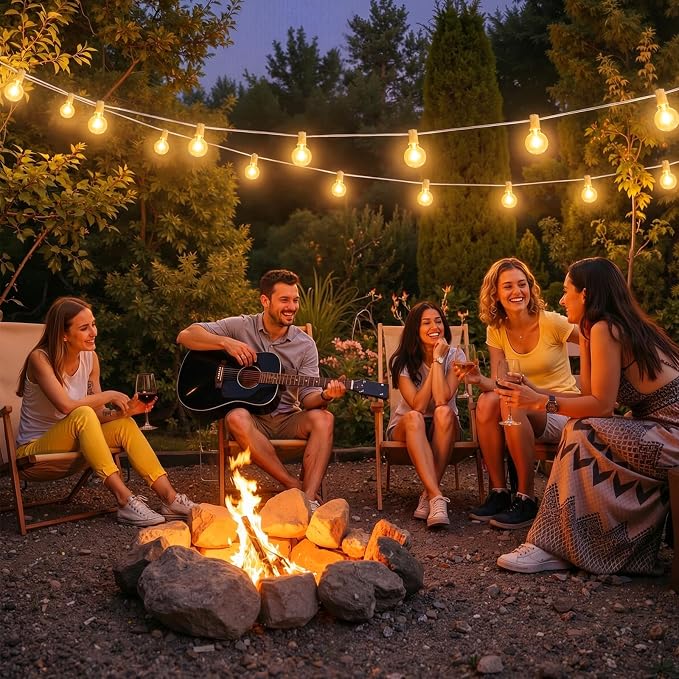 Mlambert 50FT(2x25FT) G40 LED Plug-in Outdoor String Lights 22 Bulbs, White | Plug-in Waterproof Patio Porch Lights for Backyard Party Decor, Connectable, Dimmer not included, Warm White