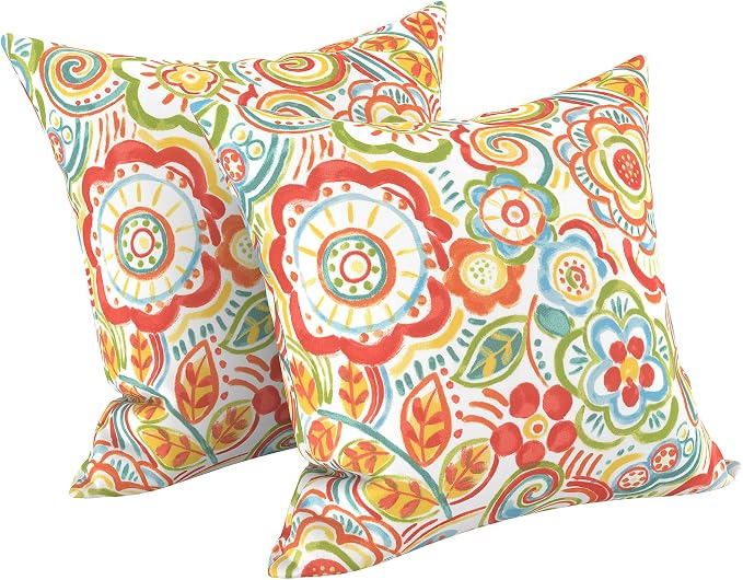 LVTXIII 2 Pack Outdoor Pillow Covers ONLY 18x18 Inch, Water-Repellent Square Decorative Cushion Covers for Patio Furniture, Garden, Sofa, Flower Multi