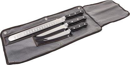 Oklahoma Joe’s Blacksmith 3‑Piece BBQ Knife Set – Full‑Tang Meat Knives with Riveted Handles & Storage Roll