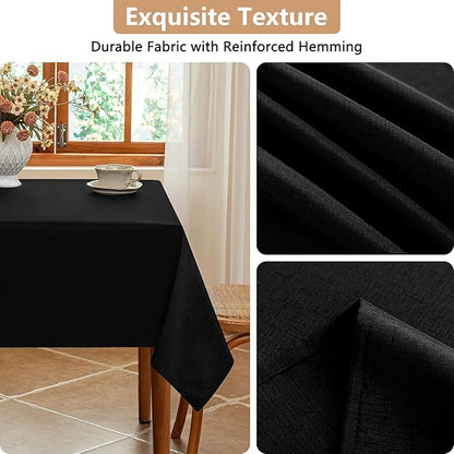 Seenus Black Textured Fabric Rectangle Tablecloth for 8 Foot Table, Stain Resistant & Wipeable Rectangular Tablecloth for 8-10 Seats Dining Picnic Outdoor BBQ, 54 x 108 Inch