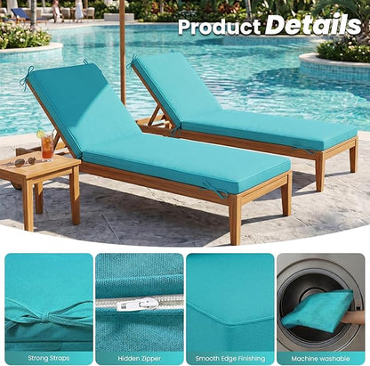 Chaise Lounge Cushions Outdoor Set of 2, Water-resistant and Fade-Resistant Patio Lounge Chair Cushions, Furniture Replacement Cushions Ideal for Pools, Gardens and Balconies, 72" x 21" x 3",Lake Blue
