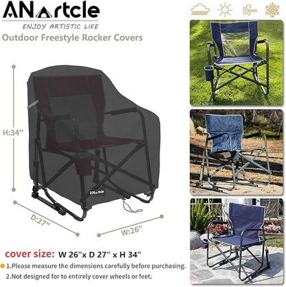 ANartcle Rocking Chair Covers for GCI Outdoor 37072 Chair,Freestyle Rocker Cover,Waterproof Heavy Duty Outdoor Camping Chair Covers, (26 W x 27 D x 34 H inches) Black.