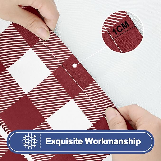 Smiry Picnic Table Cloth 2 Pack, Waterproof Elastic Fitted Tablecloths for 6FT Rectangle Tables, Washable Polyester Buffalo Plaid Tablecloth for Camping & Outdoor (Burgundy & White, 30" x 72")