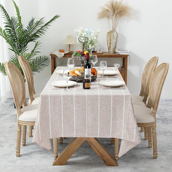 Chassic 60 x 60 inches Farmhouse Style Linen tablecloths, Wrinkle Resistant Washable Dining Room Table Cloths for Square Tables - Light Coffee
