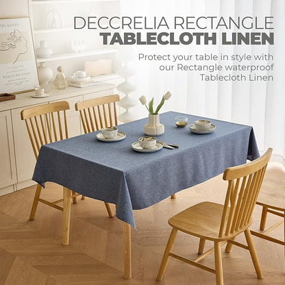 Decorelia Faux Linen Waterproof Tablecloth,Denim Blue,120" x 60" (Rectangular)