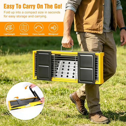 Portable Charcoal Grill, Stainless Steel Camping Tabletop BBQ Grill with Foldable Side Shelves, Compact Tabletop Barbecue with Carry Handle for Outdoor Picnic Backyard Beach Travel