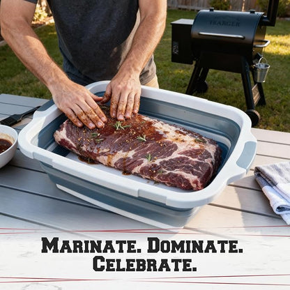 Collapsible XL Smoker & BBQ Prep Tub with Locking Lid | Includes Cutting Board, Meat Marinade & Brine Container For Turkey, Brisket & Ribs - Best Grill Accessories Gifts For Men
