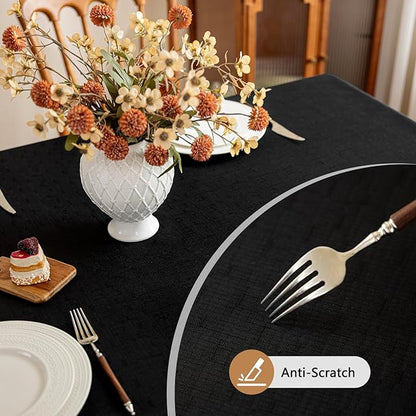 Seenus Black Textured Fabric Rectangle Tablecloth for 8 Foot Table, Stain Resistant & Wipeable Rectangular Tablecloth for 8-10 Seats Dining Picnic Outdoor BBQ, 54 x 108 Inch