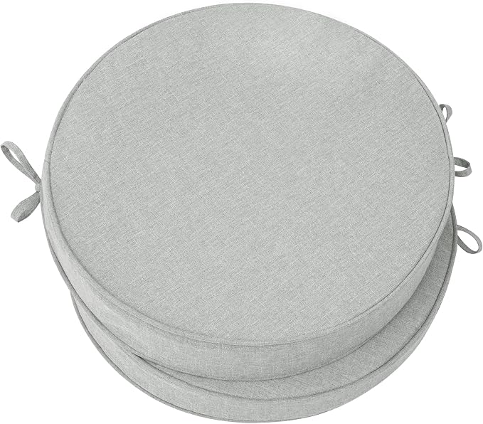 Outdoor Round Chair Cushions 18 Inch, Set of 2, Light Grey | Fade-Resistant, Water-Resistant, Bistro Chair Seat Pads for Porch Garden Balcony Patio Furniture Stools, Non-Slip Bottom
