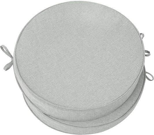 Outdoor Round Chair Cushions 18 Inch, Set of 2, Light Grey | Fade-Resistant, Water-Resistant, Bistro Chair Seat Pads for Porch Garden Balcony Patio Furniture Stools, Non-Slip Bottom