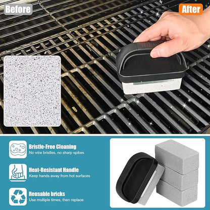 25 Pack Aluminum Drip Pans & 4 Pack Grill Cleaning Pumice Bricks with Handle, Compatible with Weber Spirit, Genesis, Traveler, Q Series, Disposable Foil Grease Trays, for BBQ/Camping
