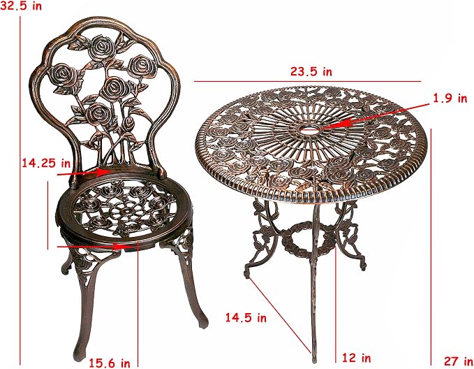 Oakland Living 3-Piece Rose Bistro Set with 23.5-Inch Cast aluminum Top Table