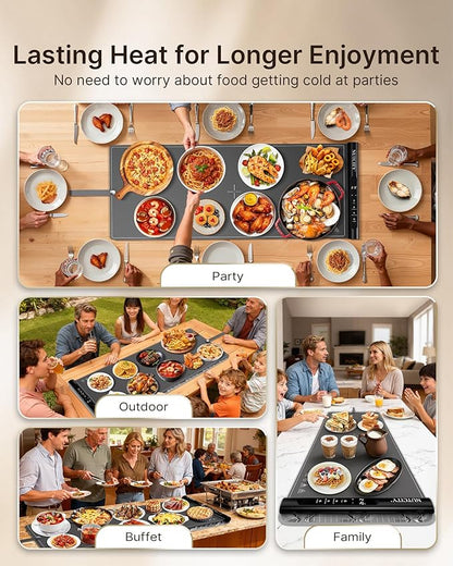 Warming Mat for Food Extra large 40" x 16", Portable Food Warming Mat with 7 Temperature Settings & 8Hour Timer, Tortilla Warmer for Gatherings, Parties (Extra Large Size: 40" x 16")