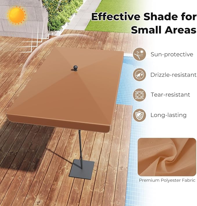 Tangkula 6.5 x 4.3 FT Rectangular Patio Umbrella, Portable Outdoor Market Table Umbrella with Push Button Tilt for Balcony Garden Backyard Deck Pool (Tan)