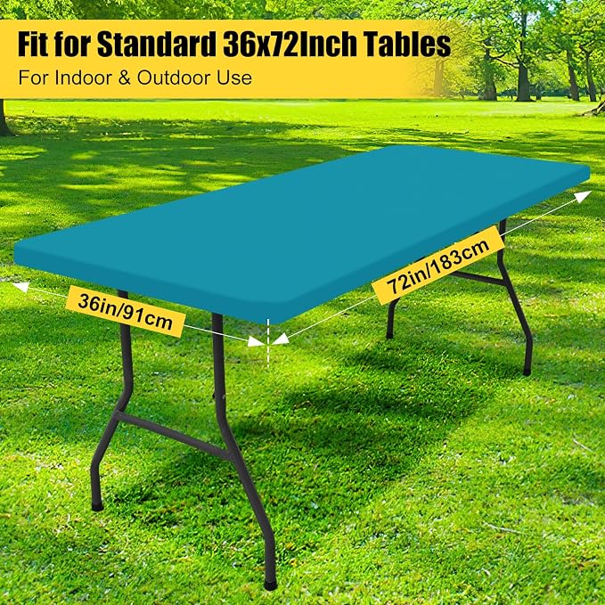 Smiry Rectangle Picnic Table Cloth, Waterproof Elastic Fitted Tablecloths for 6 Foot Tables, Washable Polyester Table Cover for Camping, Indoor and Outdoor (Teal, 36"x72")