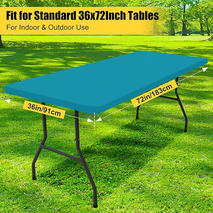 Smiry Rectangle Picnic Table Cloth, Waterproof Elastic Fitted Tablecloths for 6 Foot Tables, Washable Polyester Table Cover for Camping, Indoor and Outdoor (Teal, 36"x72")