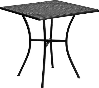 Flash Furniture 28" Square Patio Table Set with 2 Round Back Chairs, Black | Commercial Grade, Indoor/Outdoor, Steel Frame, Resists UV Fading