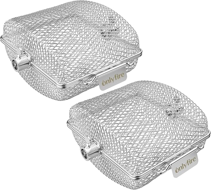 onlyfire Stainless Steel Rotisserie Basket Kit for Any Gas Grill, Cooking Various Foods at the Same Time, Set of 2